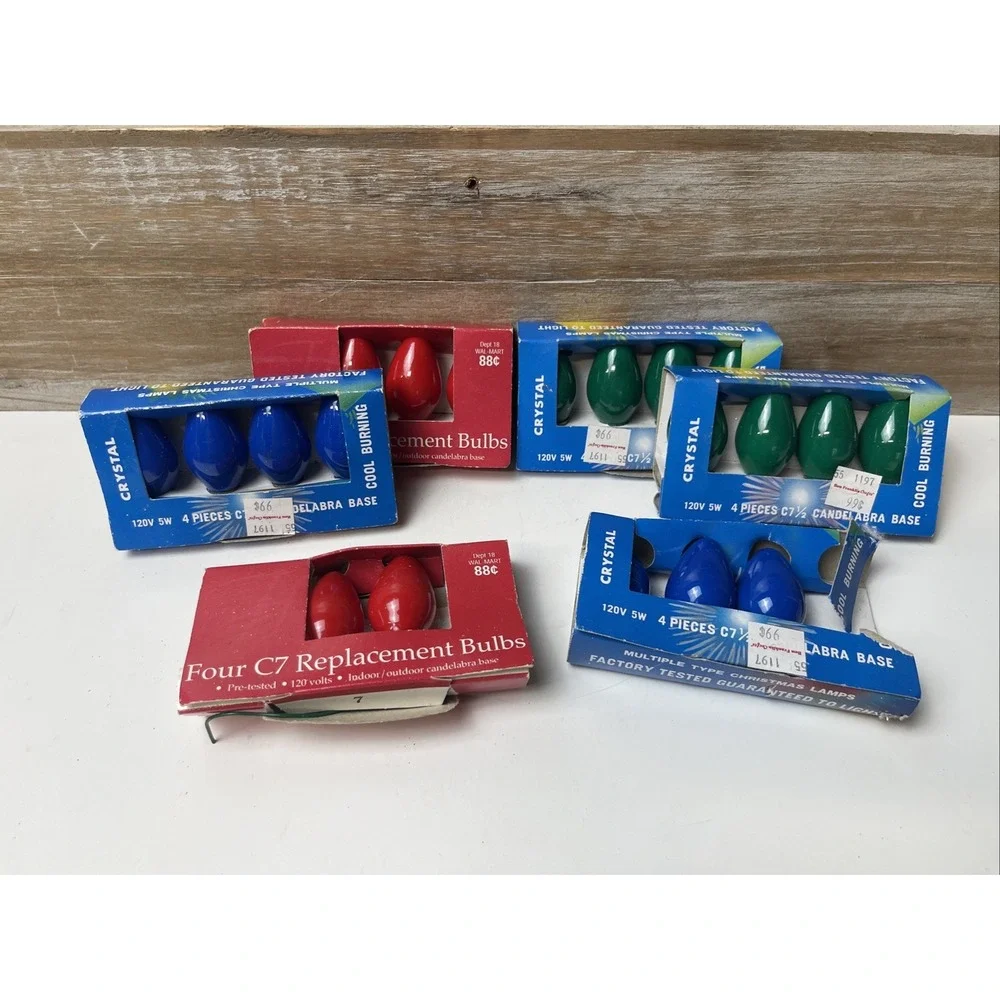 27 NOS C7 Replacement Christmas Light Bulbs Red Green Blue White